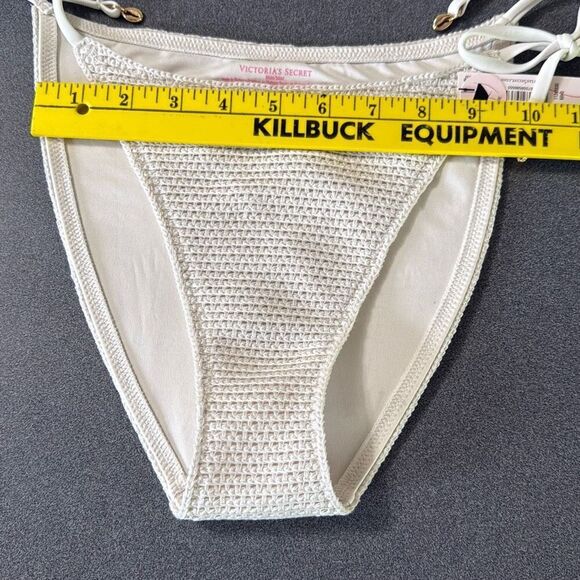 NWT Victoria’s Secret crochet cream color side tie bikini bottoms size medium la - Picture 6 of 8